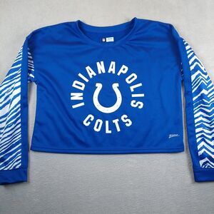 New NFL Indianapolis Colts Crop Top Sweatshirt Zebra Sleeves Women's Medium Team